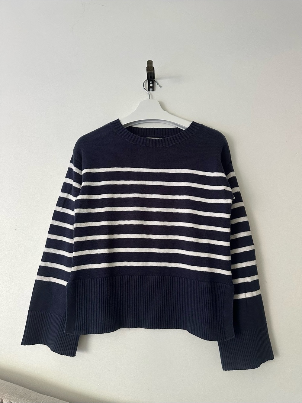 Hudson North Striped Navy and White Knit Crewneck Sweater